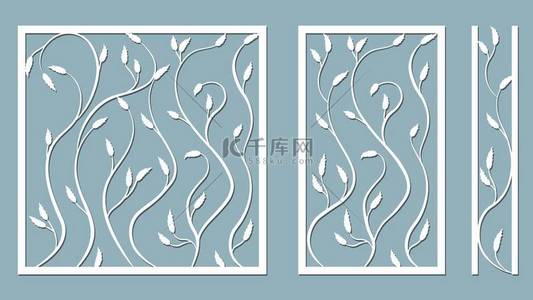 wedding背景图片_Set template for cutting. Pattern leaves, branches, vine. Vector illustration. For laser cutting, plotter and silkscreen printing