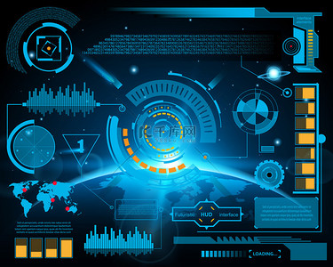 摘要未来,概念向量面向未来的蓝色虚拟图形触摸用户界面HUD.对于基于黑色背景、技术、在线设计、业务、 gui 、 ui的Web 、 site 、 mobile applications isolated on black background 、 techno 、 online design 、 business 、 gui 、 ui.