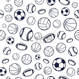 矢量体育球黑色和白色无缝的背景下，体育器材、 模式