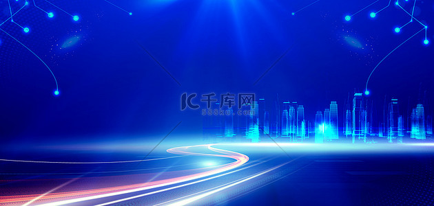 大气科技建筑背景图片_商务城市蓝色大气商务城市海报背景
