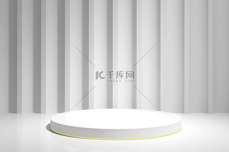 灰色圆柱形台座，镀金镶嵌在带有LED照明的凸起墙壁上。3D渲染。Podium平台，产品展示，化妆品。这是对你的嘲弄前面的景色最低限度概念.