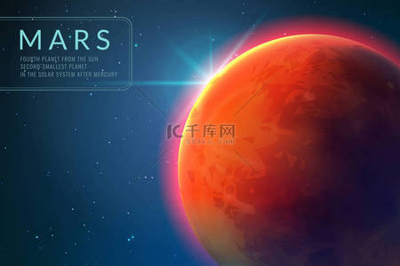 system背景图片_Mars background. Red planet with texture in outer space. Rising sun and mars landscape vector 3d concept