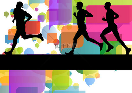 sport背景图片_Marathon sport runners in colorful abstract background vector