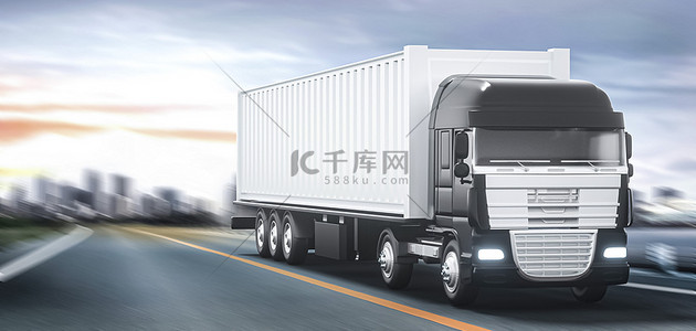 3D立体交通运输白色现代货运汽车模型背景
