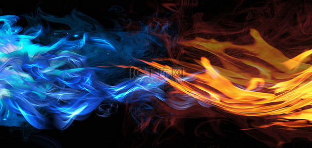 蓝色火焰红色火焰背景图片_简约冰火简约冰与火