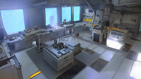航天实验室卡通背景图片_未来空间科技实验室科学器械场景