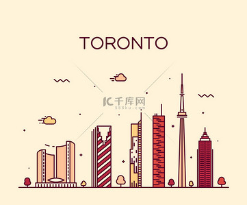 Toronto skyline trendy vector illustration linear