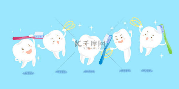 可爱的卡通牙扮演