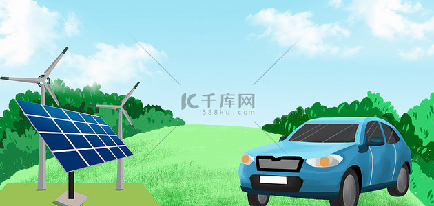 车背景图片_新能源各种形象绿色卡通