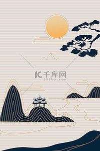 中秋海报背景图片_中秋节月光亭子深蓝色中国风背景