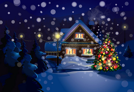 矢量房子背景图片_矢量圣诞节场景，降雪是分隔层中.