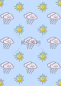 下雨插画背景图片_天气下雨白云太阳晴天蓝色背景