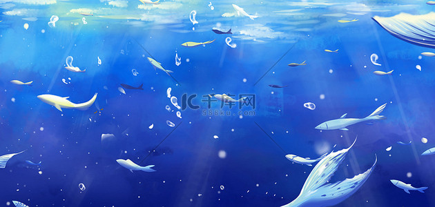 鲸鱼摆件背景图片_夏天大海蓝色卡通夏日海洋背景