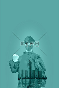 英雄背景图片_五一劳动节医护绿色卡通创意抗疫海报