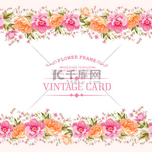 粉色专题背景图片_边框的复古风格的花朵.
