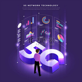互联网背景图片_等轴测插图设计理念 5g。网络技术解决方案将互联网与高速连接。人们一起工作的生活方式在一起。矢量说明.