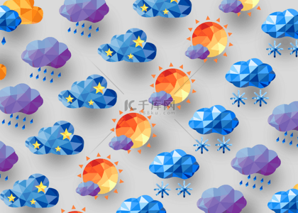 雪天气卡通背景图片_紫色雷电简约低聚天气组合