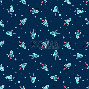 Vector doodle style hand drawn rockets in space seamless pattern