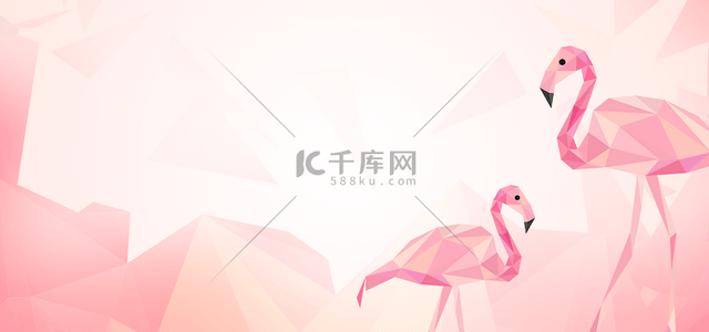 粉色的樱桃背景图片_低聚动物背景粉色火烈鸟