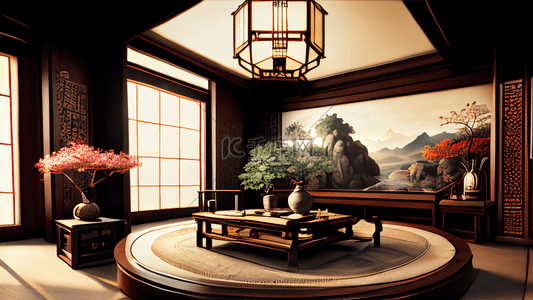中式大窗客厅装修效果图
