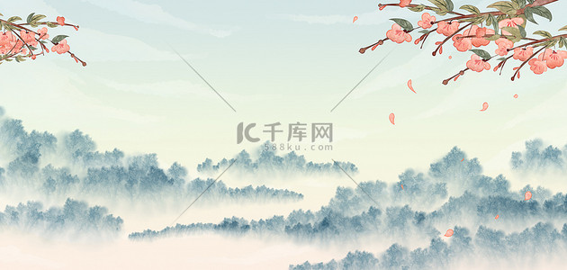 水墨远山云背景图片_中国风山水水墨中式复古banner