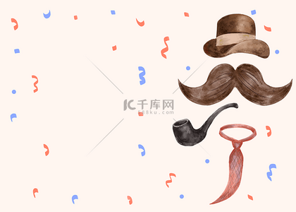 繁体字背景图片_台湾父亲节彩色丝带水彩胡子装饰