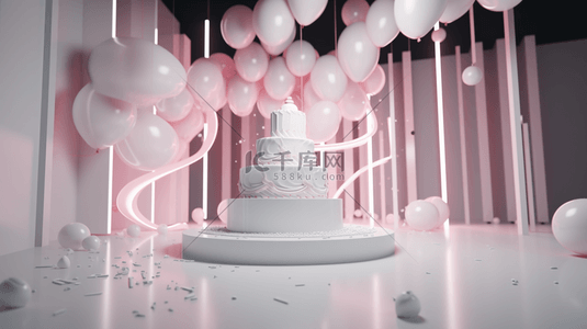 气球蛋糕背景图片_3D蛋糕立体生日舞台