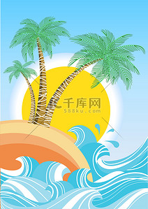 大海背景图片_复古自然大海与海浪和 sun.vector 复古海报上老