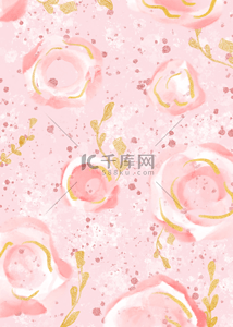 花卉金箔抽象美丽水彩粉色金色背景