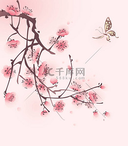 朵朵背景图片_朵朵樱花分支和蝴蝶