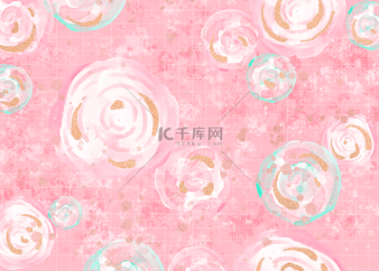 花卉金箔网格抽象美丽水彩粉色背景
