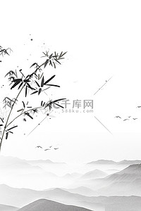 中国风山水竹子水墨复古海报背景
