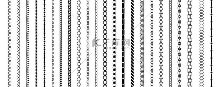 链条项链的黑色轮廓无缝珠宝轮廓模型抽象经典的链接连接金属配件类型集装饰强度边界元素矢量装饰链条项链的黑色轮廓无缝珠宝