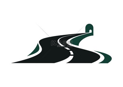 蜿蜒的山路通向一个公路隧道抽象图标孤立在白色背景上进行交通设计通往公路隧道的山区公路