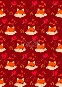 手绘秋天的树叶背景图片_秋季卡通图形可爱狐狸背景