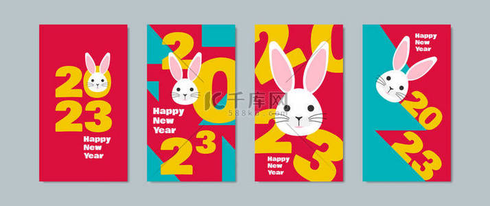 chinese背景图片_happy new year 2023 .chinese year of rabbit vertical banners set design for social media vector illustration