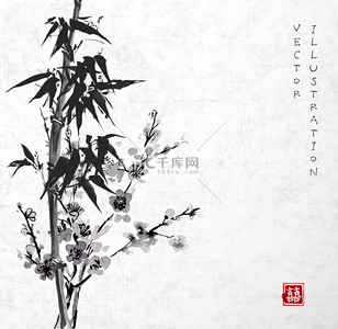 竹树和樱花 