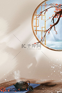大雪海报背景背景图片_冬天背景梅花茶壶