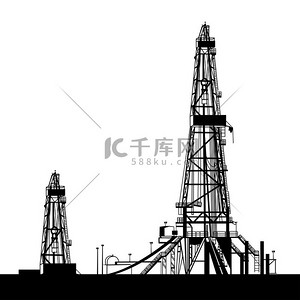 中国风背景背景图片_石油钻机剪影