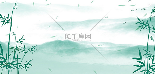 水墨竹子水墨山水绿色中国风端午节海报背景