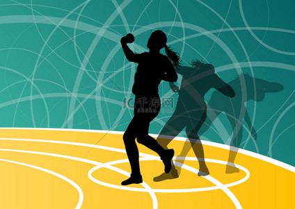 运动竞技背景图片_活跃的铅球运动员女子运动竞技球投掷 silhouett