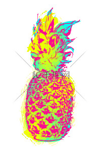 五颜六色的颜料风格夏季菠萝艺术