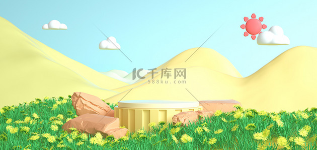 春季立体背景背景图片_春季清新花朵展台c4d