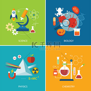 科学概念、 物理、 化学、 生物学平面设计