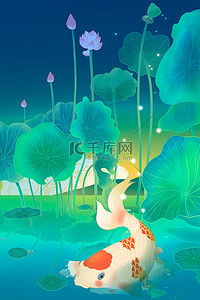 中国风山水荷叶背景图片_夏天荷塘绿色中国风清新夏日海报