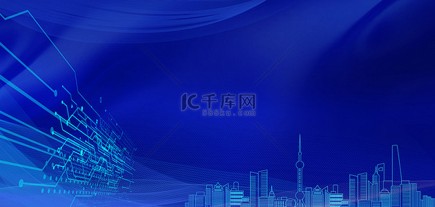 上海暴雨背景图片_科技城市线条蓝色大气商务科技海报背景