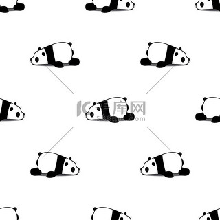 白色背景背景图片_白色背景, 矢量的懒熊猫卡通无缝图案