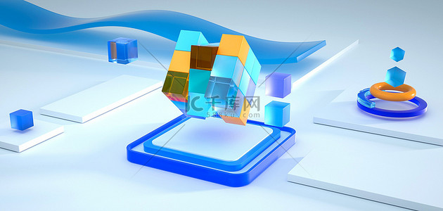 几何体海报背景图片_商务科技几何蓝色 立体