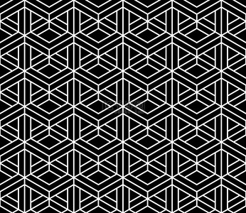 矢量现代无缝神圣几何图案 3d，黑色和白色抽象几何背景、 枕头打印、 单色复古纹理、 时髦时尚设计
