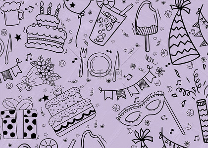 蛋糕线稿紫色生日背景